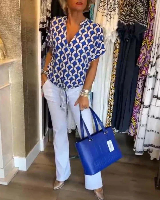 Miretta – GeoChic V-Neck Blouse