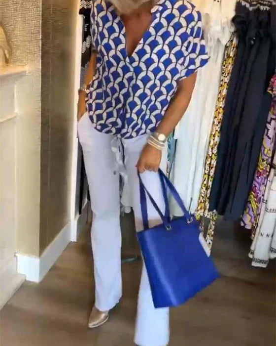 Miretta – GeoChic V-Neck Blouse
