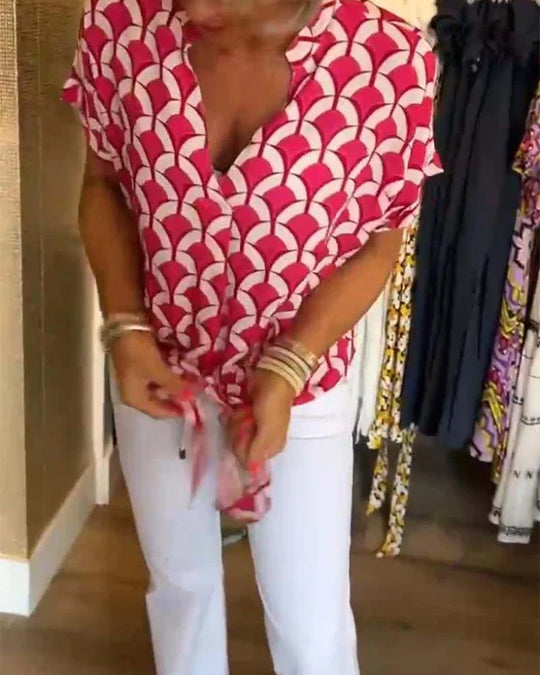 Miretta – GeoChic V-Neck Blouse