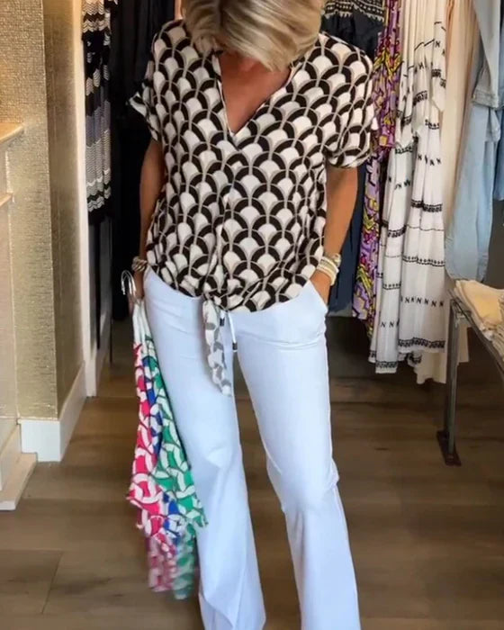 Miretta – GeoChic V-Neck Blouse