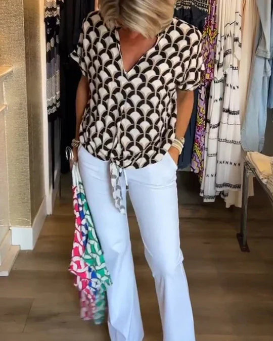 Miretta – GeoChic V-Neck Blouse