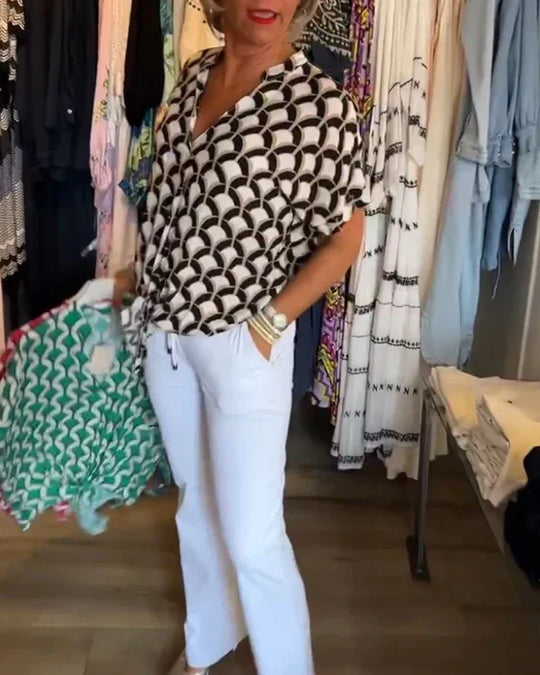 Miretta – GeoChic V-Neck Blouse