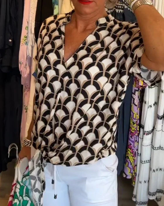 Miretta – GeoChic V-Neck Blouse