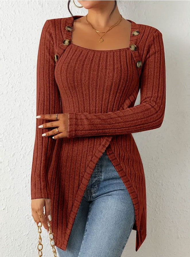 Virellia – AsymKnit Button-Drape Sweater