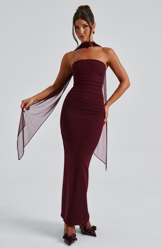 Maivara – Strapless Draped Column Gown for Women