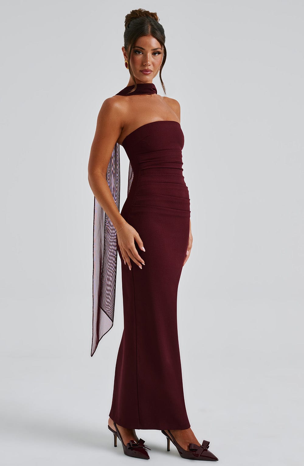 Maivara – Strapless Draped Column Gown for Women