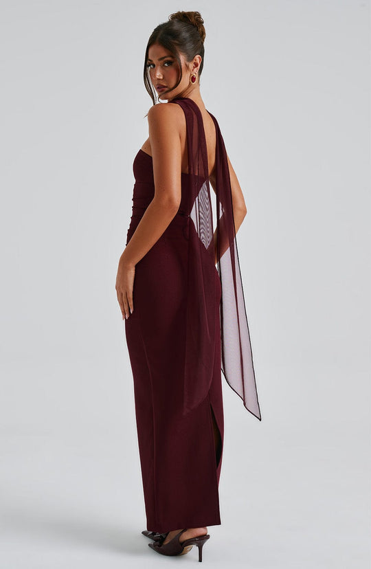 Maivara – Strapless Draped Column Gown for Women