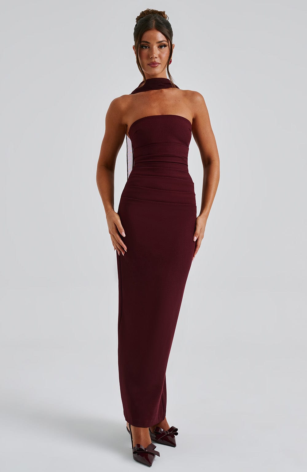 Maivara – Strapless Draped Column Gown for Women