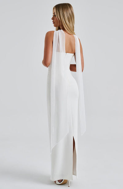 Maivara – Strapless Draped Column Gown for Women
