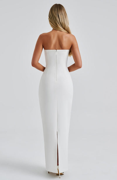 Maivara – Strapless Draped Column Gown for Women