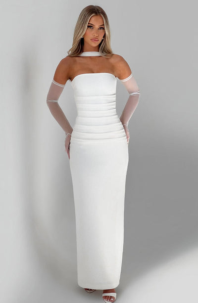 Maivara – Strapless Draped Column Gown for Women