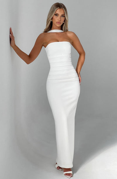 Maivara – Strapless Draped Column Gown for Women