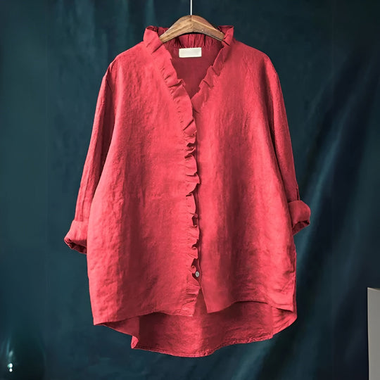 Viona – Ruffle-Front Linen Shirt for Women