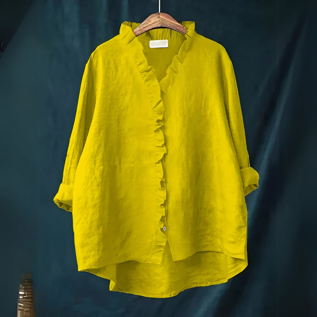 Viona – Ruffle-Front Linen Shirt for Women