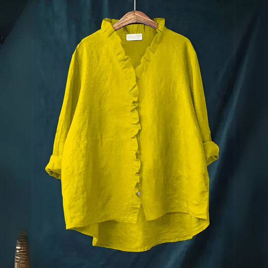 Viona – Ruffle-Front Linen Shirt for Women