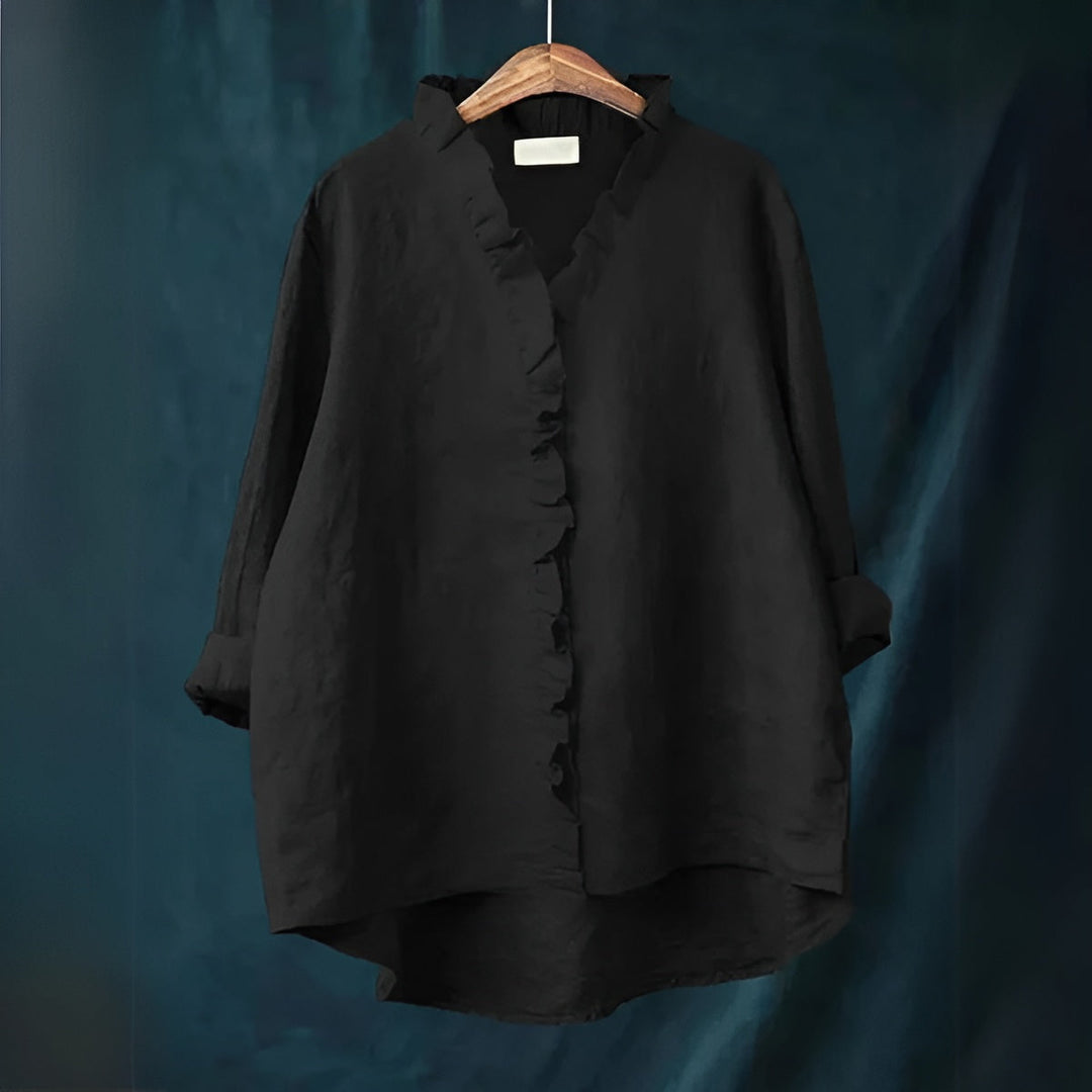 Viona – Ruffle-Front Linen Shirt for Women