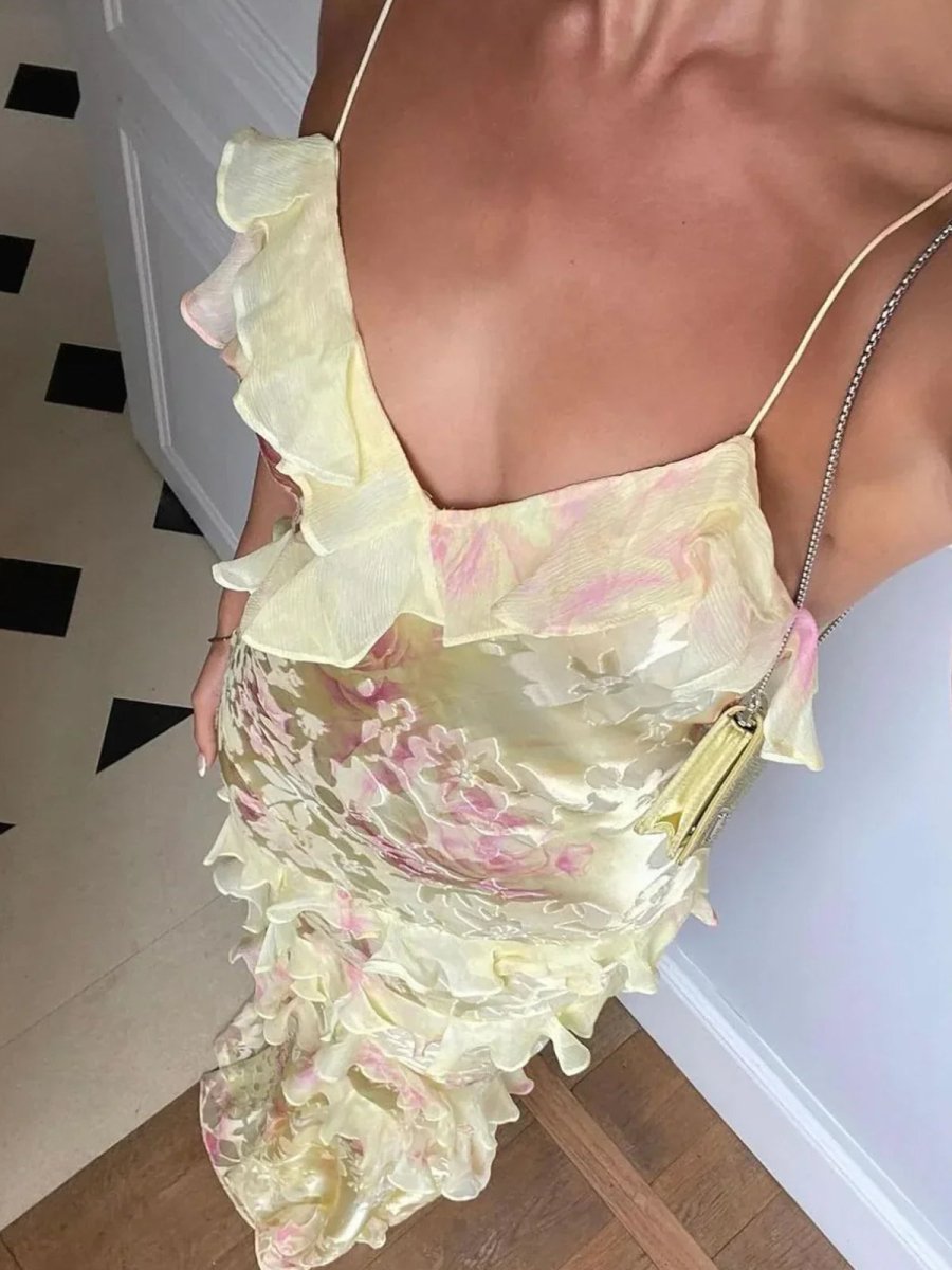 Fioretta – Asymmetrical Floral Ruffle Gown for Women