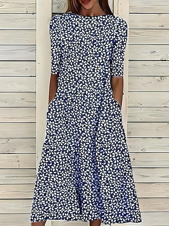Lunara – Printed Cotton Midi Dress with Pockets
